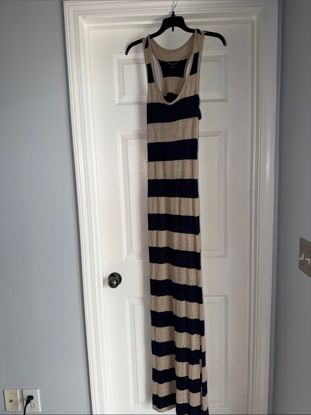 INC International Concepts Beige and Navy Striped Sleeveless Maxi Dress